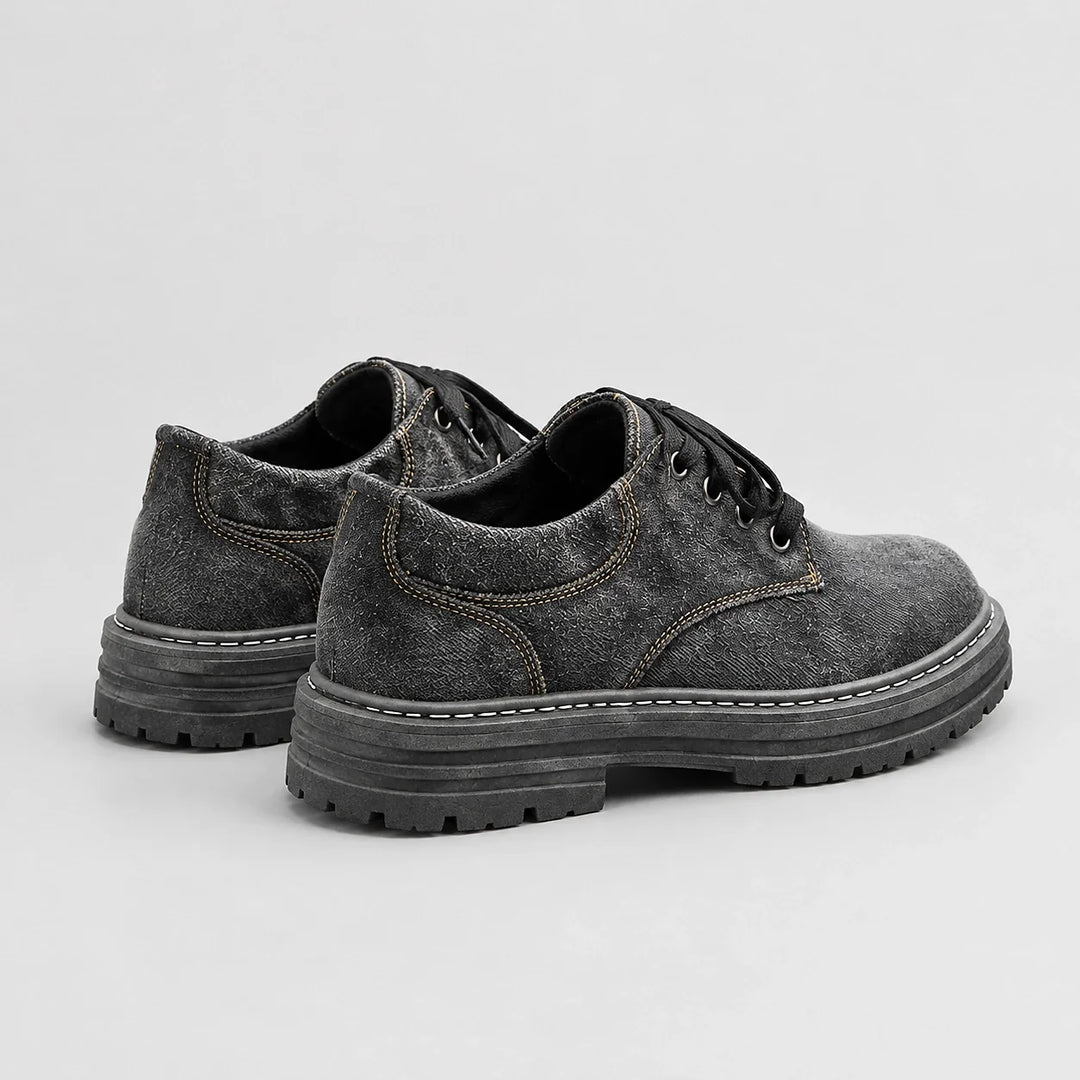 Harlow Denim Derby Shoes — Black (mens shoe angle)