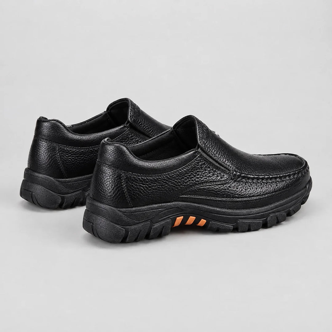 Halton Leather Slip-On Loafers — Black (mens shoe angle)