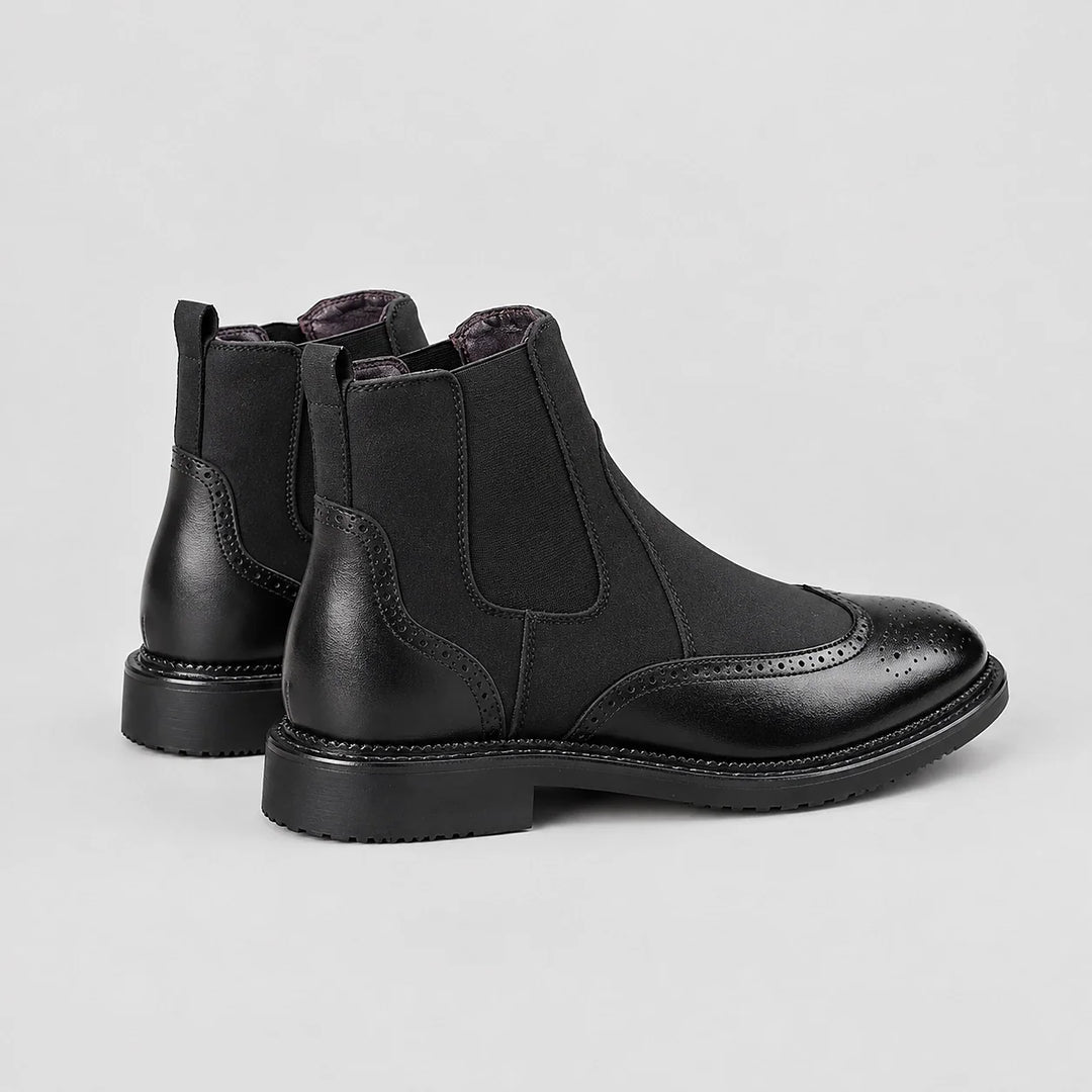 Dreven Leather Chelsea Boots — Black (mens shoe angle)