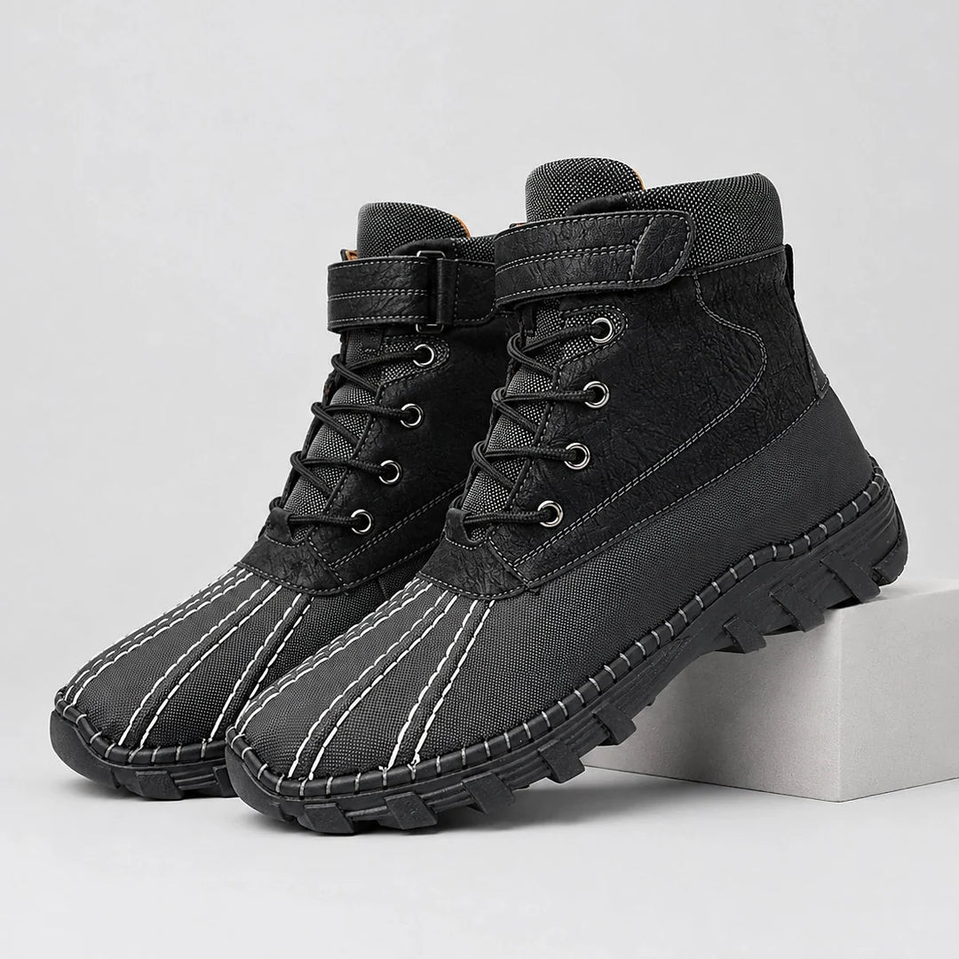 Broden Leather Duck Boots — Black (mens shoe pedestal)
