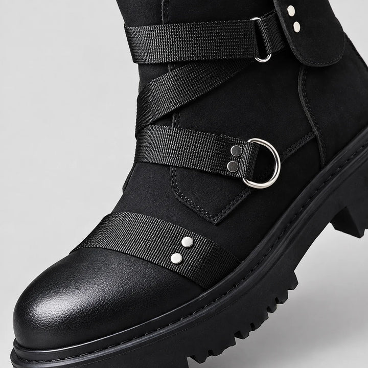 Dravek Leather Combat Boots — Black (mens shoe zoom)