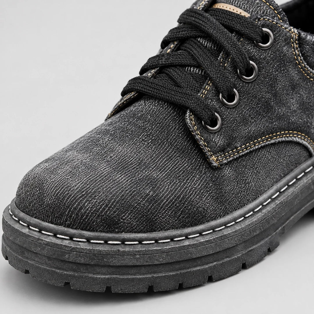 Harlow Denim Derby Shoes — Black (mens shoe zoom)