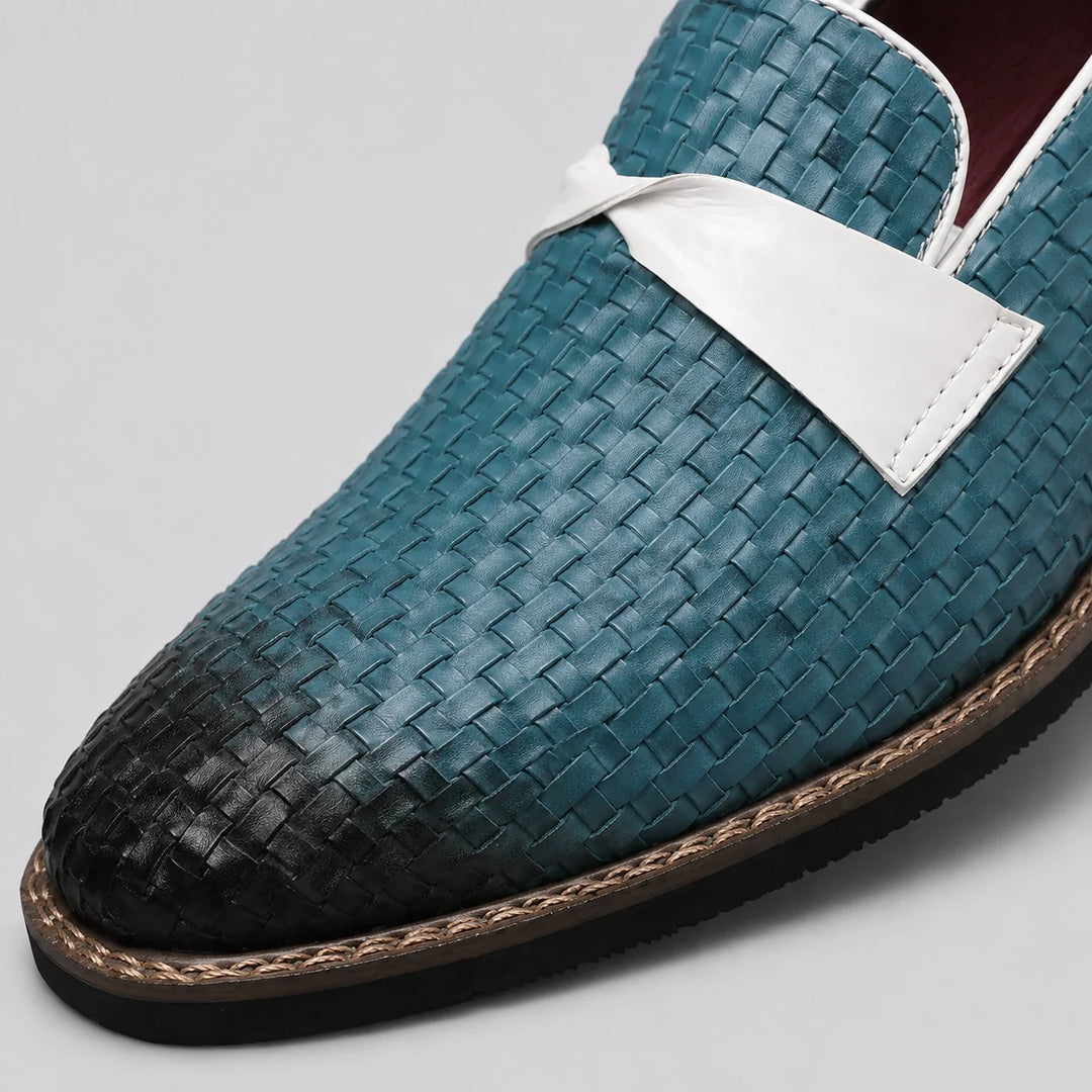 Delvoro Leather Woven Loafers — Black (mens shoe zoom)