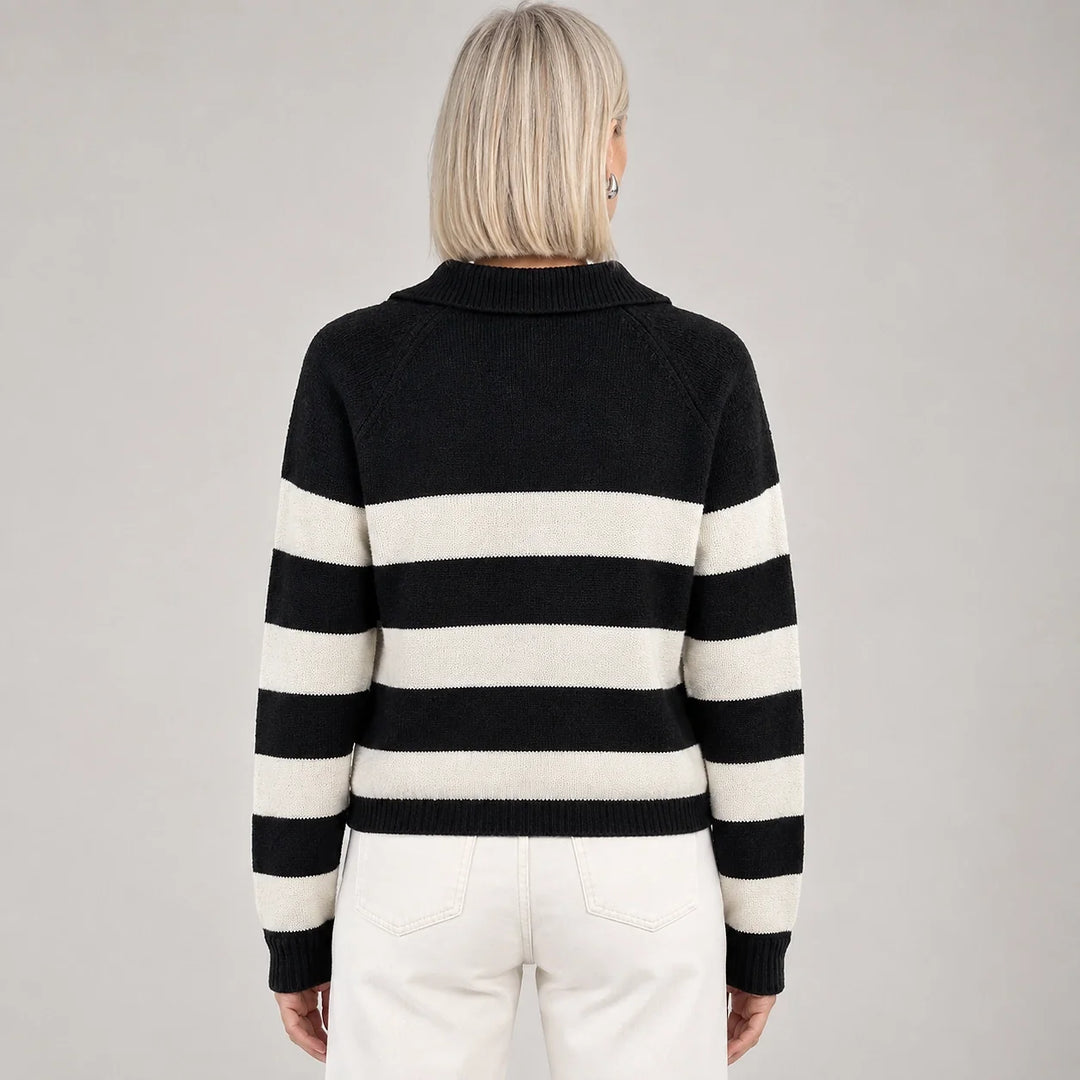 Delrow Striped Half-Zip Sweater — Black Stripes (apparel back)