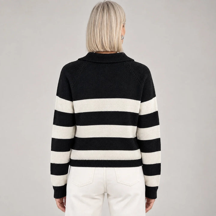 Delrow Striped Half-Zip Sweater — Black Stripes (apparel back)