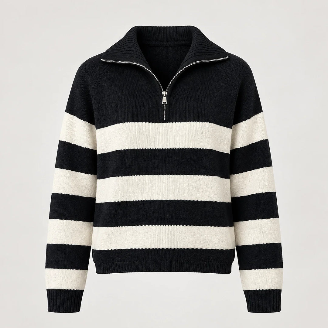 Delrow Striped Half-Zip Sweater — Black Stripes (apparel solo)