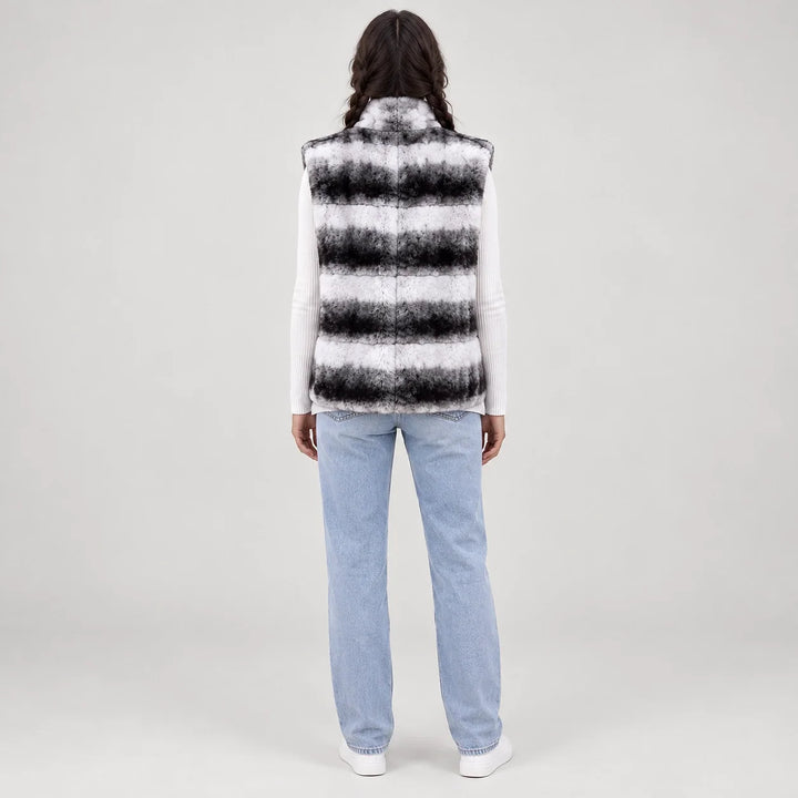 Belara Striped Faux Fur Vest — Black & White (apparel back)