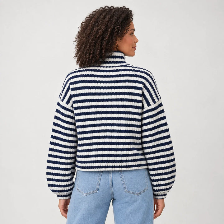 Breval Ribbed Zip Sweater — Black & White Stripe (apparel back)