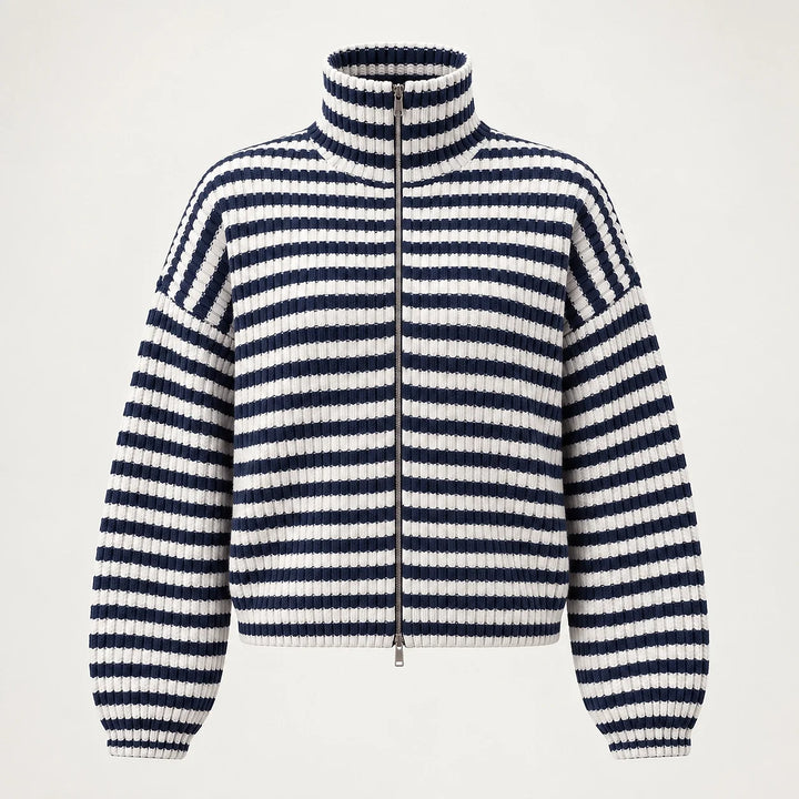 Breval Ribbed Zip Sweater — Black & White Stripe (apparel solo)