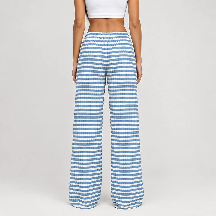Delwyn Ribbed Drawstring Pants — Blue And White Stripes (apparel back)