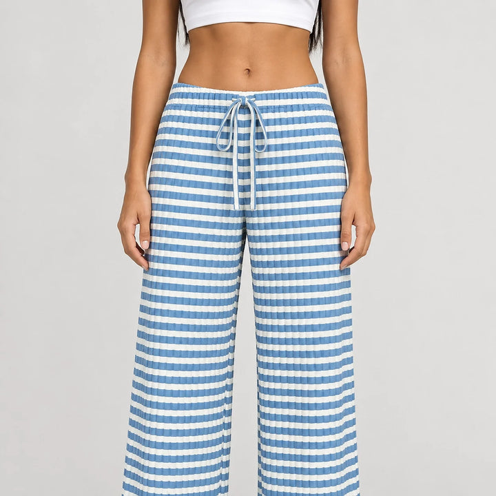 Delwyn Ribbed Drawstring Pants — Blue And White Stripes (apparel detail)