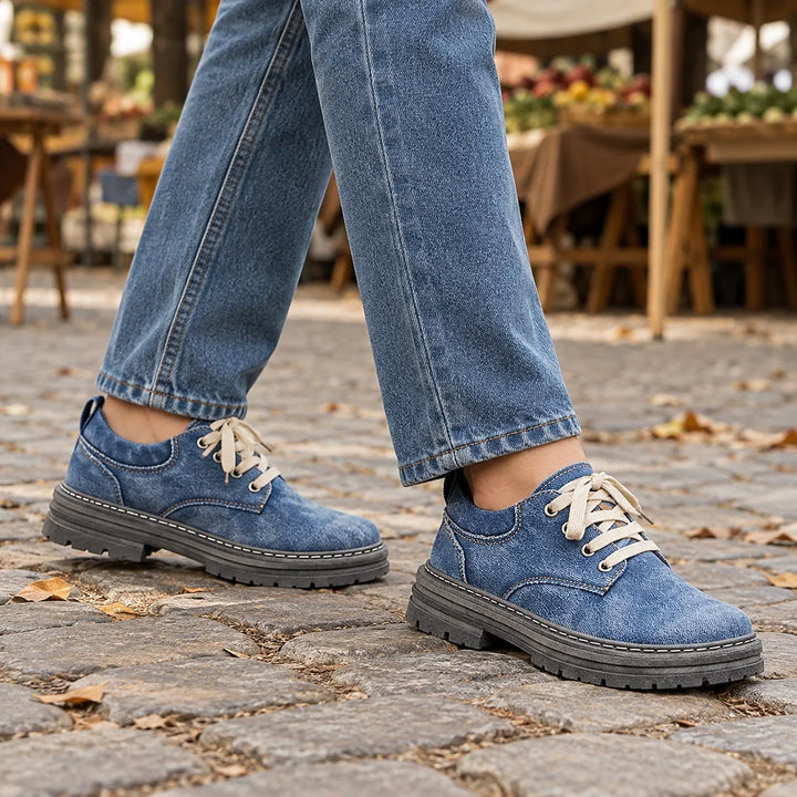 Harlow Denim Derby Shoes — Blue (footwear environment 1)
