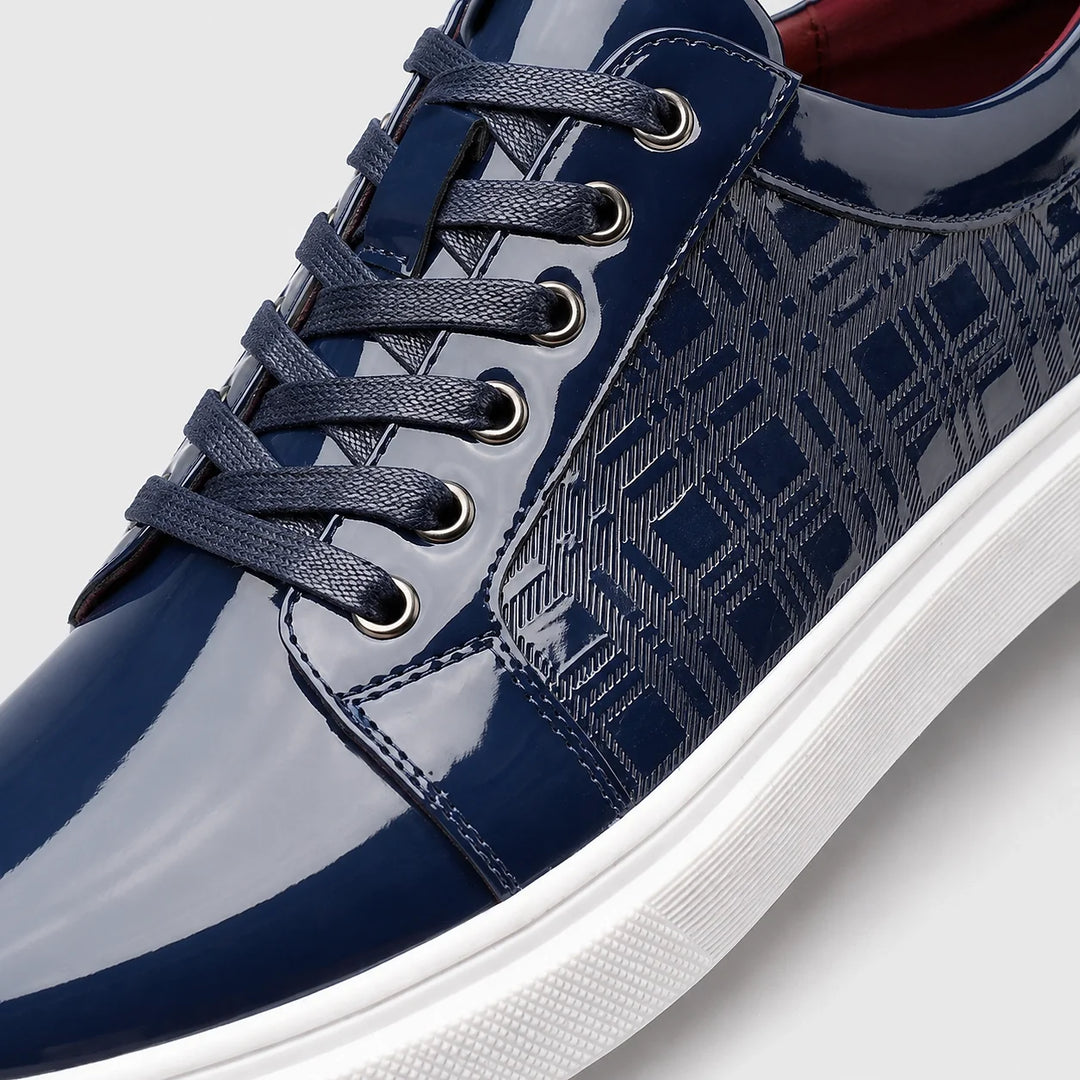 Halvon Leather Lace-Up Sneakers — Blue (mens shoe zoom)