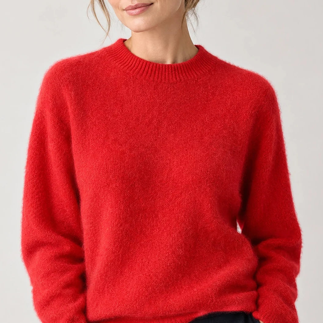 Beloru Cashmere Crewneck Sweater — Bright Red (apparel detail)
