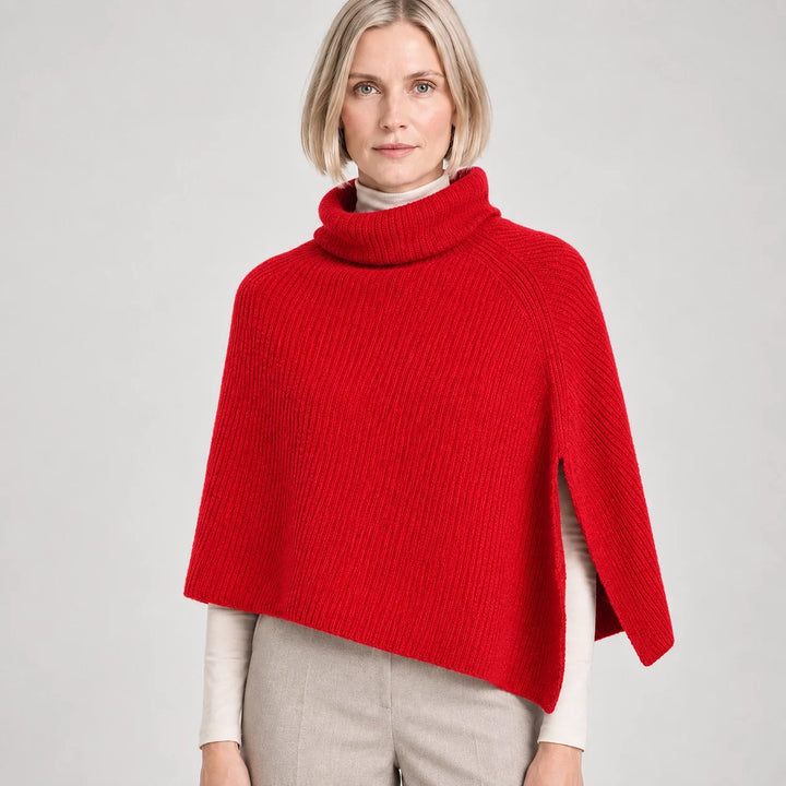 Hobart Wool Poncho — Bright Red (apparel detail)