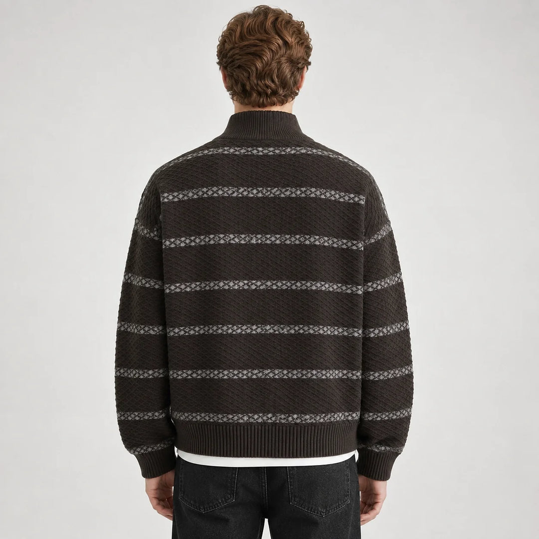 Drevon Striped Knit Cardigan — Brown (apparel back)
