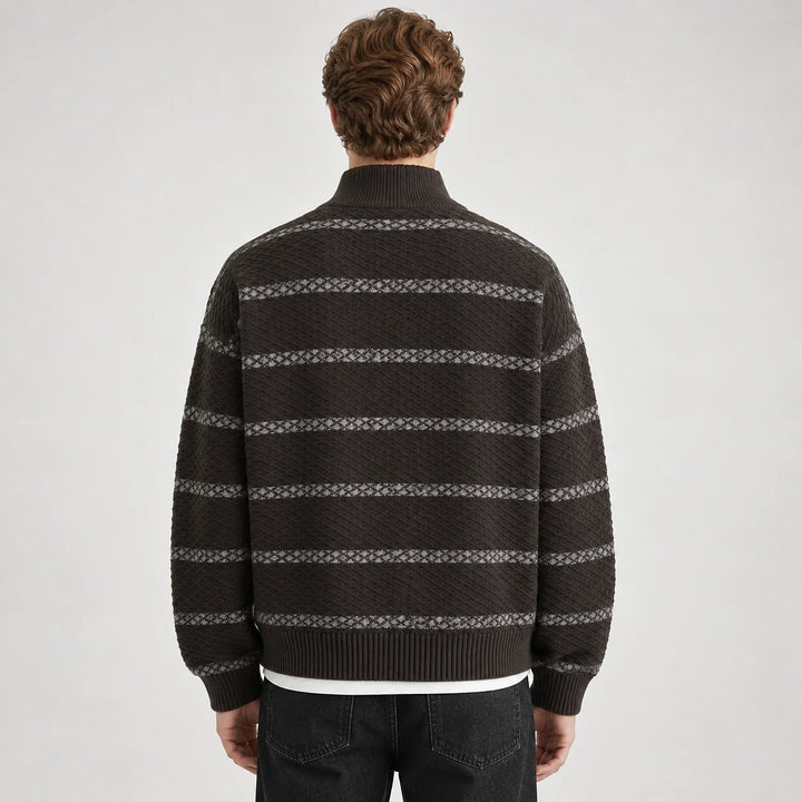 Drevon Striped Knit Cardigan — Brown (apparel back)