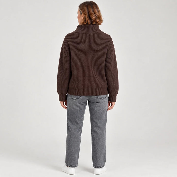 Pelara Ribbed Knit Cardigan — Brown (apparel back)
