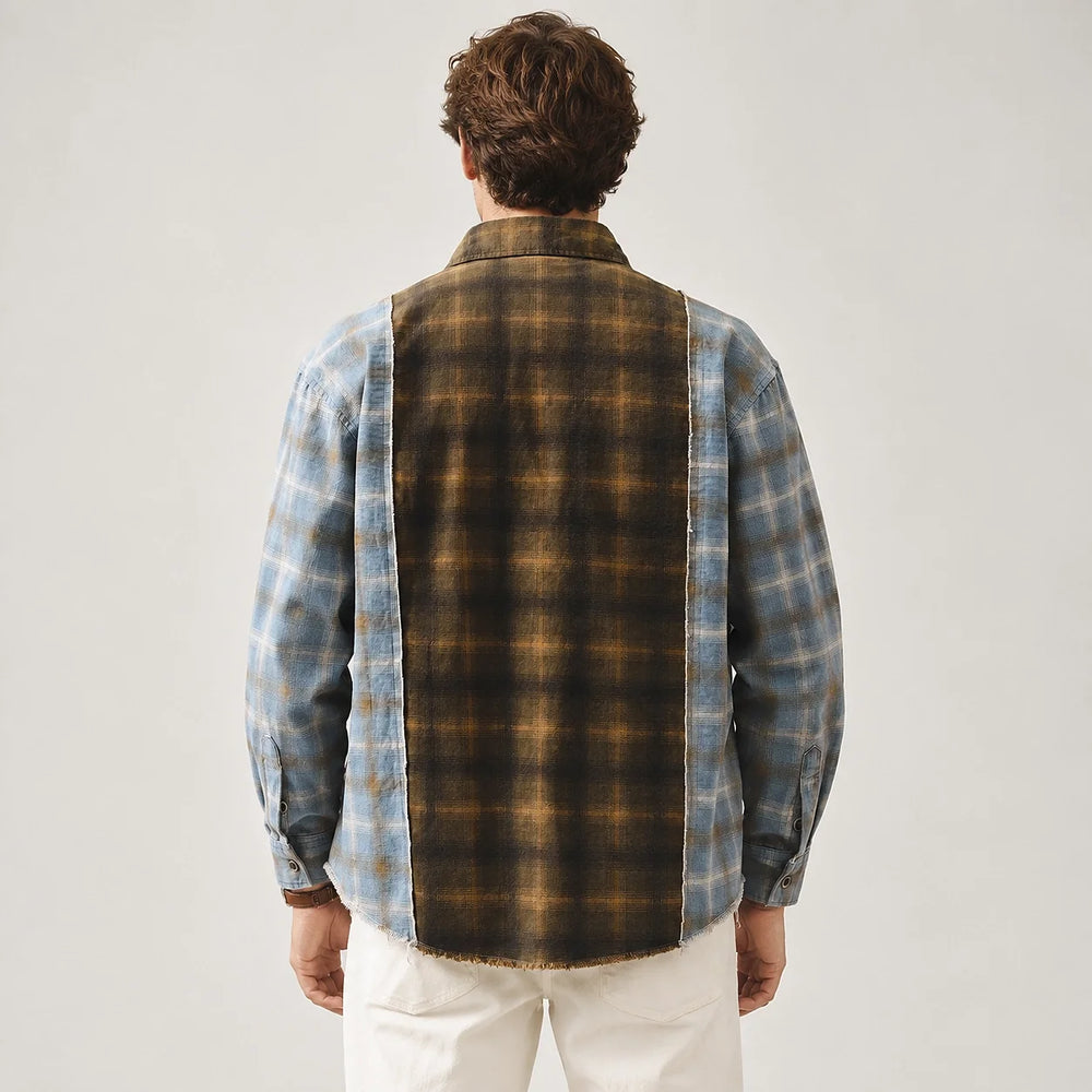 Halcott Cotton Patchwork Shirt — Brown (apparel back)