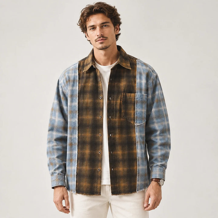 Halcott Cotton Patchwork Shirt — Brown (apparel front)
