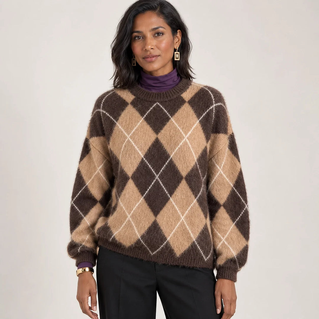 Halwyn Argyle Knit Sweater — Brown (apparel front)