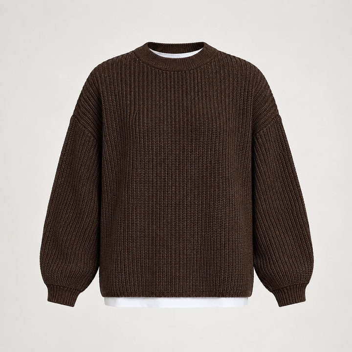 Brynn Ribbed Knit Sweater — Brown (apparel solo)