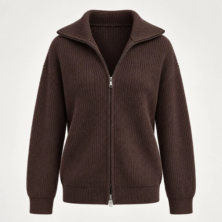 Pelara Ribbed Knit Cardigan — Brown (apparel solo)