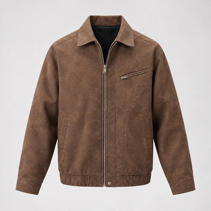 Halvern Leather Bomber Jacket — Brown (apparel solo)