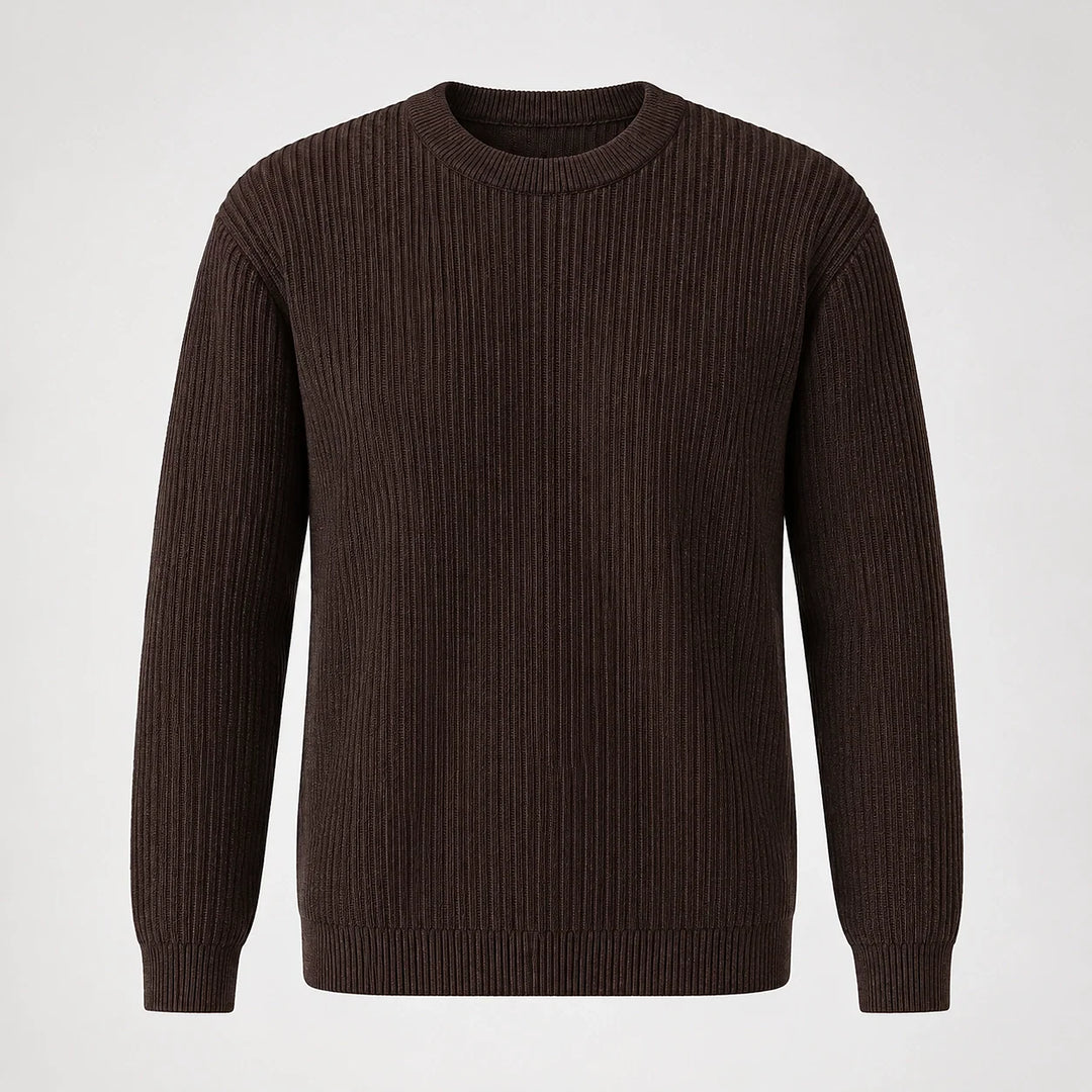 Harlen Ribbed Crewneck Sweater — Brown (apparel solo)
