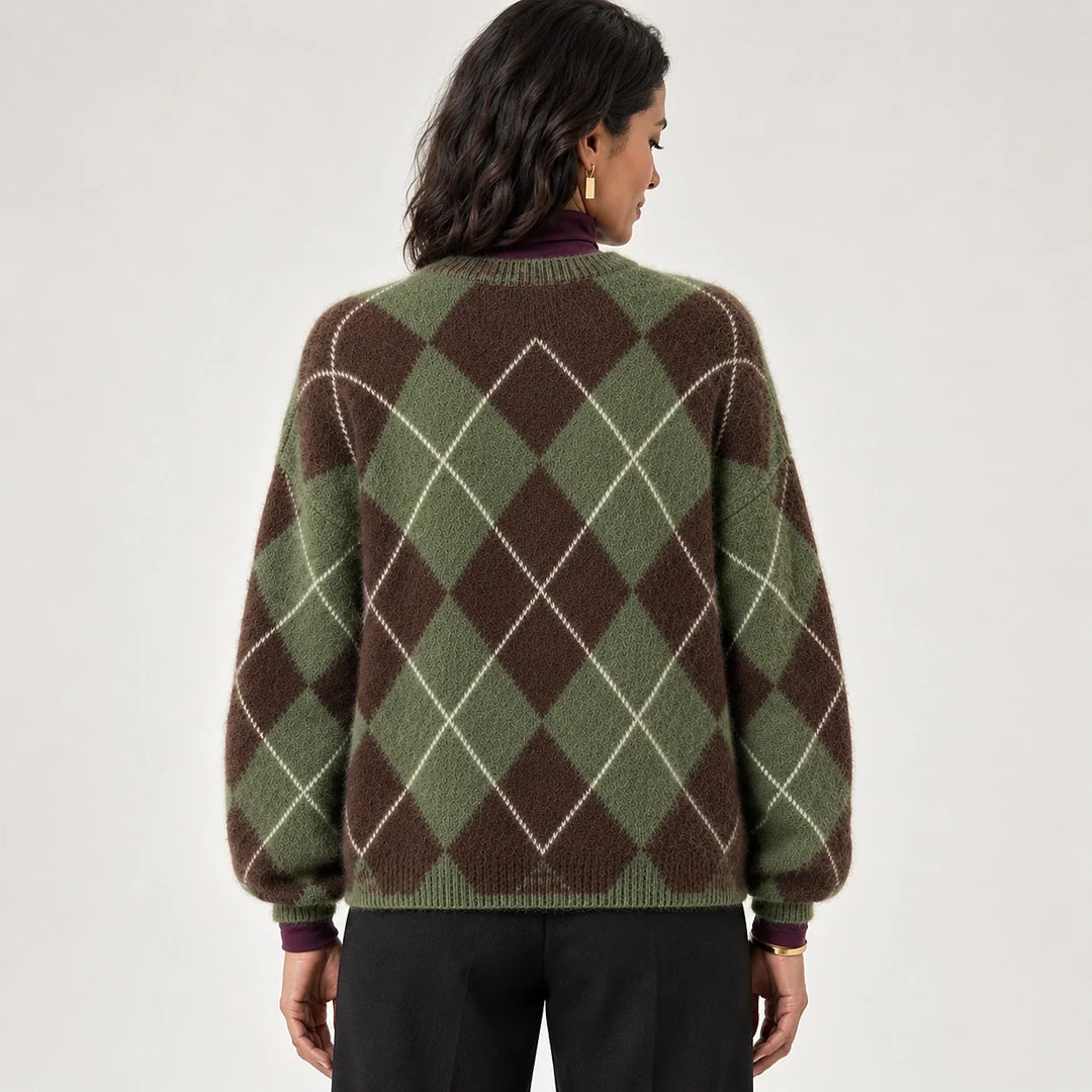 Halwyn Argyle Knit Sweater — Brown Argyle (apparel back)