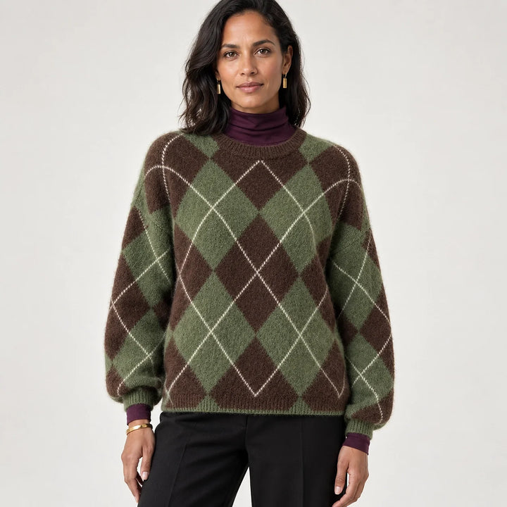 Halwyn Argyle Knit Sweater — Brown Argyle (apparel front)