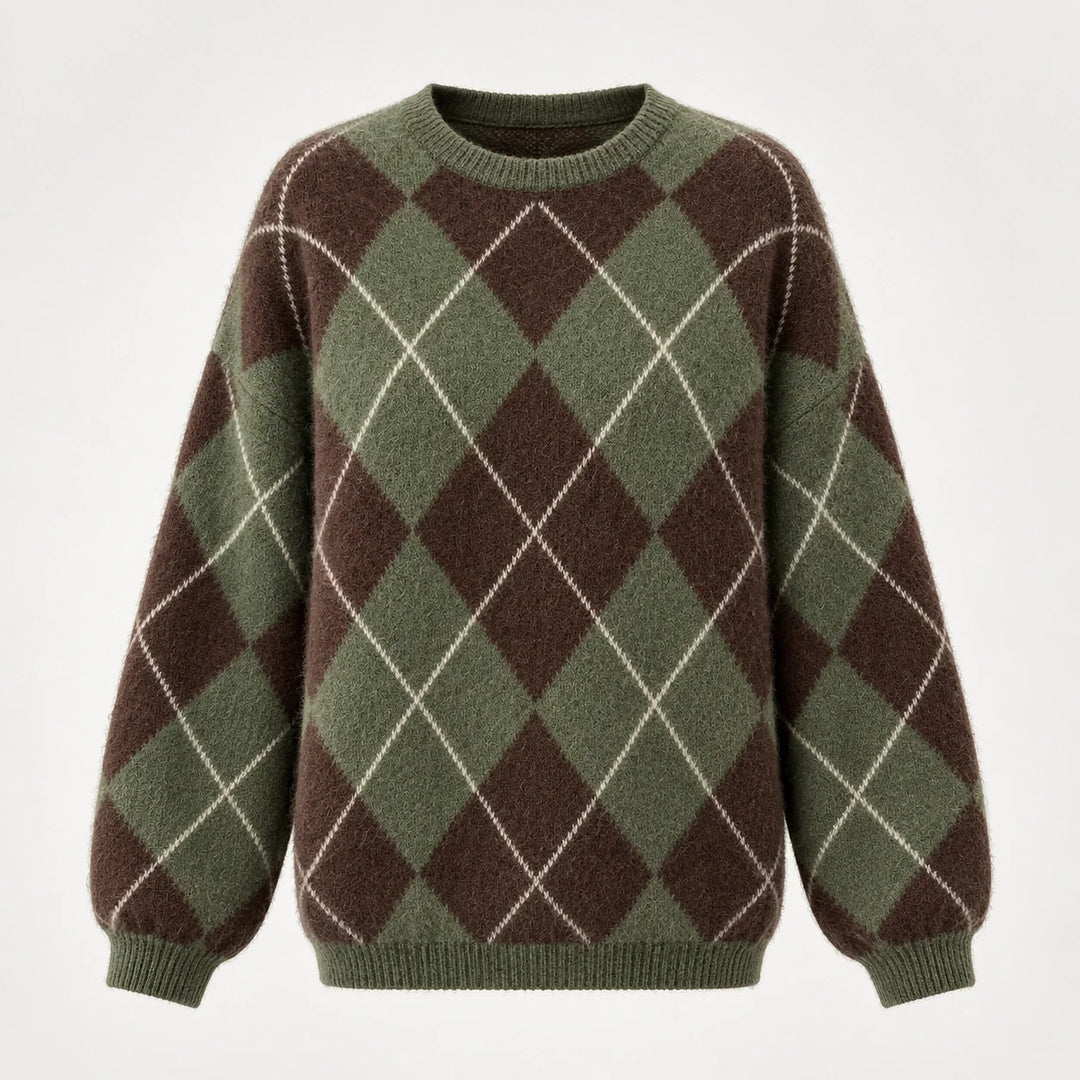 Halwyn Argyle Knit Sweater — Brown Argyle (apparel solo)