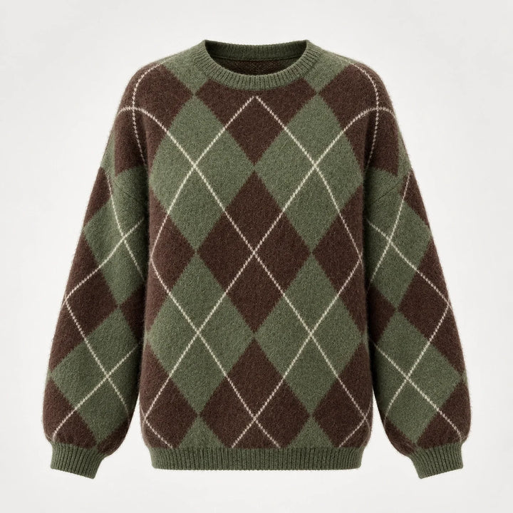Halwyn Argyle Knit Sweater — Brown Argyle (apparel solo)