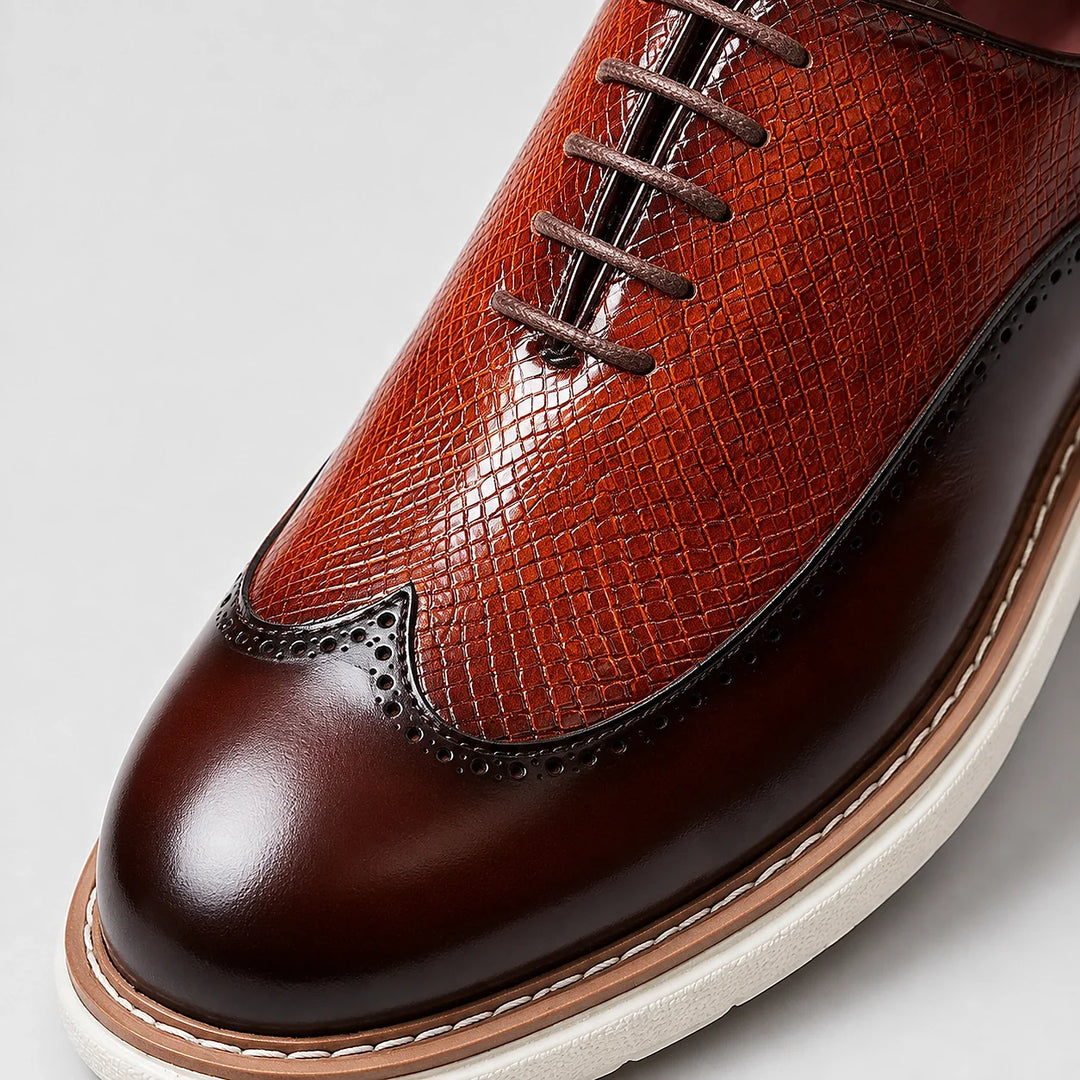 Halston Leather Brogue Oxford — Brown & Burgundy (mens shoe zoom)