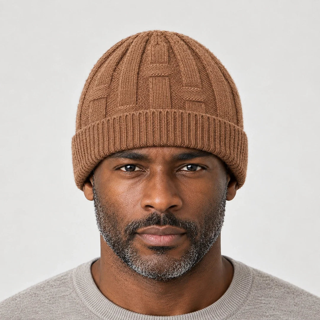 Drummond Wool Beanie — Brown (headwear model front)