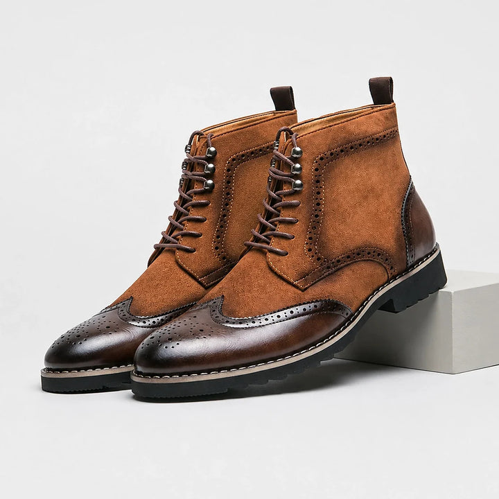 Halwick Leather Brogue Boots — Brown (mens shoe pedestal)