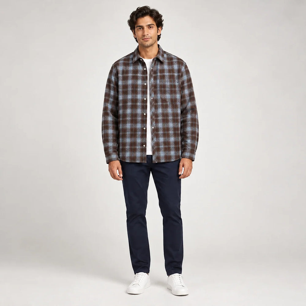 Delvano Plaid Flannel Shirt — Brown Plaid (apparel front)