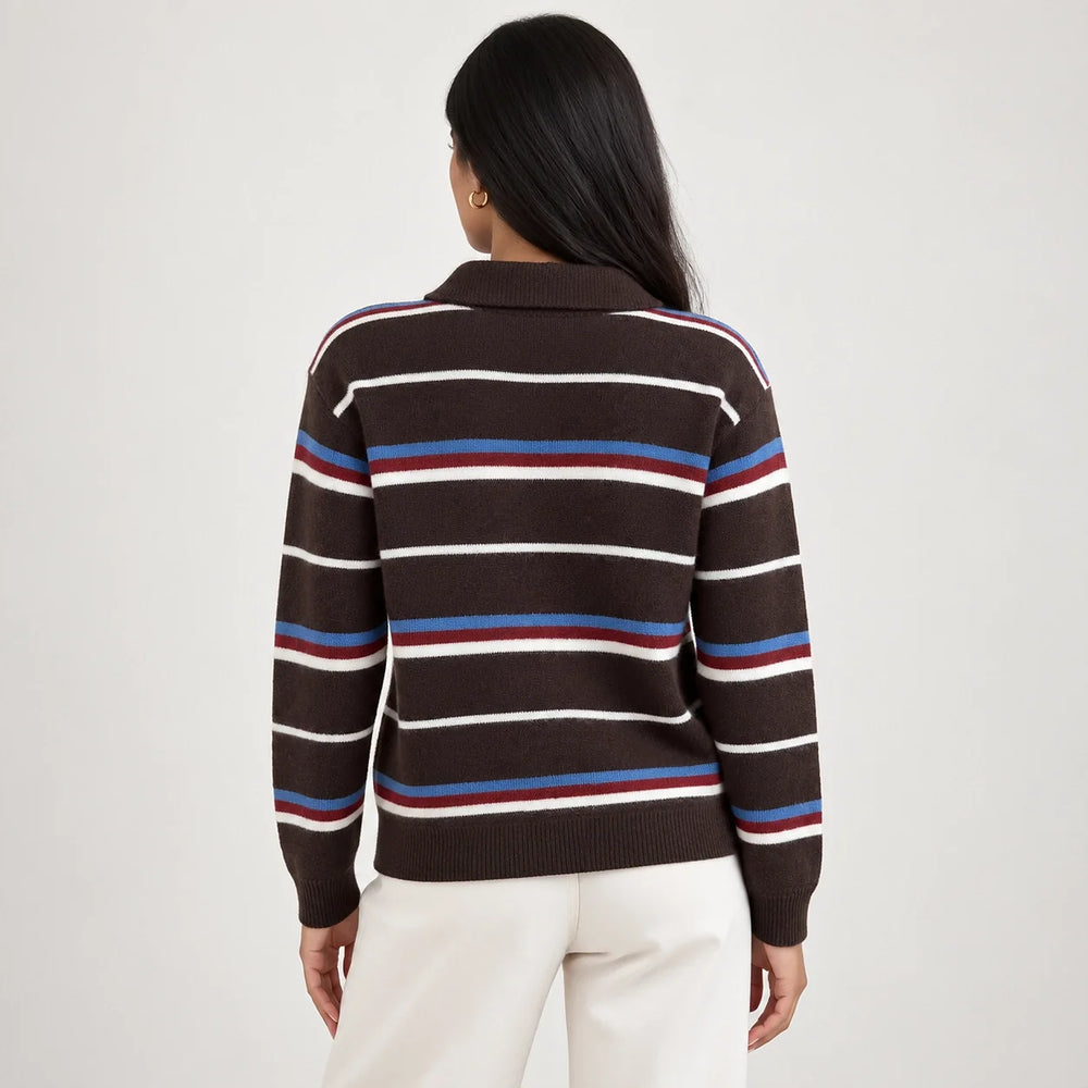 Pelara Striped Polo Sweater — Brown Striped (apparel back)