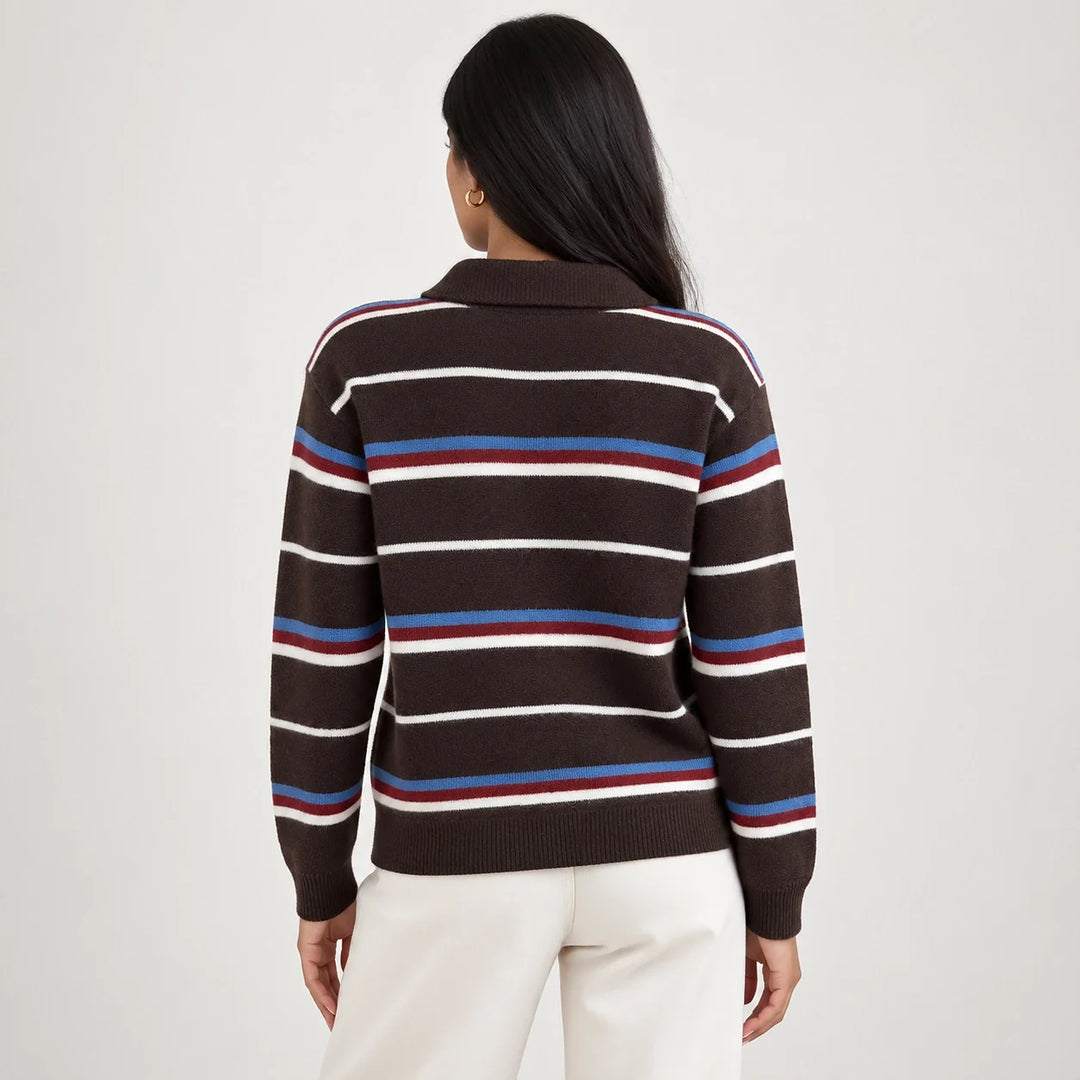 Pelara Striped Polo Sweater — Brown Striped (apparel back)