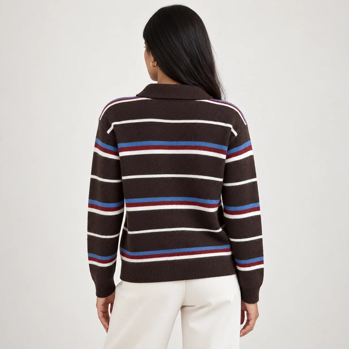 Pelara Striped Polo Sweater — Brown Striped (apparel back)