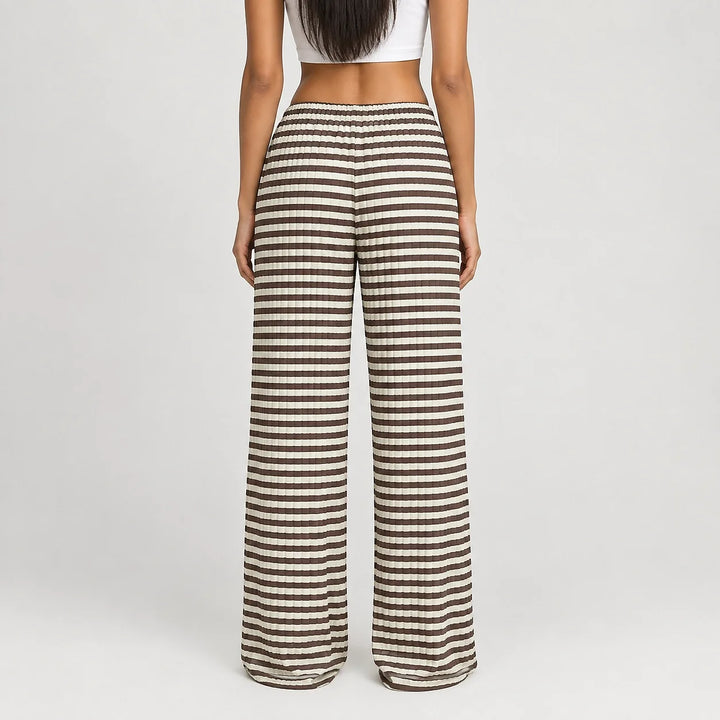 Delwyn Ribbed Drawstring Pants — Brown White Stripe (apparel back)