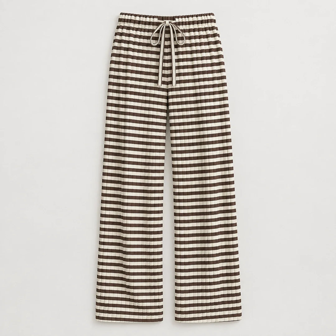 Delwyn Ribbed Drawstring Pants — Brown White Stripe (apparel solo)