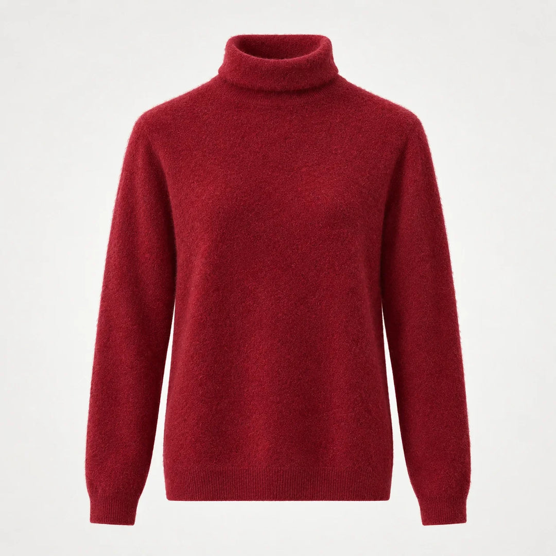 Delwyn Cashmere Turtleneck Sweater — Burgundy (apparel solo)