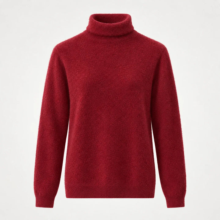 Delwyn Cashmere Turtleneck Sweater — Burgundy (apparel solo)