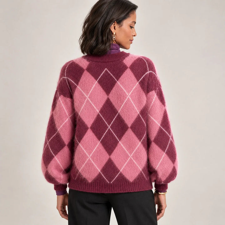 Halwyn Argyle Knit Sweater — Burgundy Argyle (apparel back)