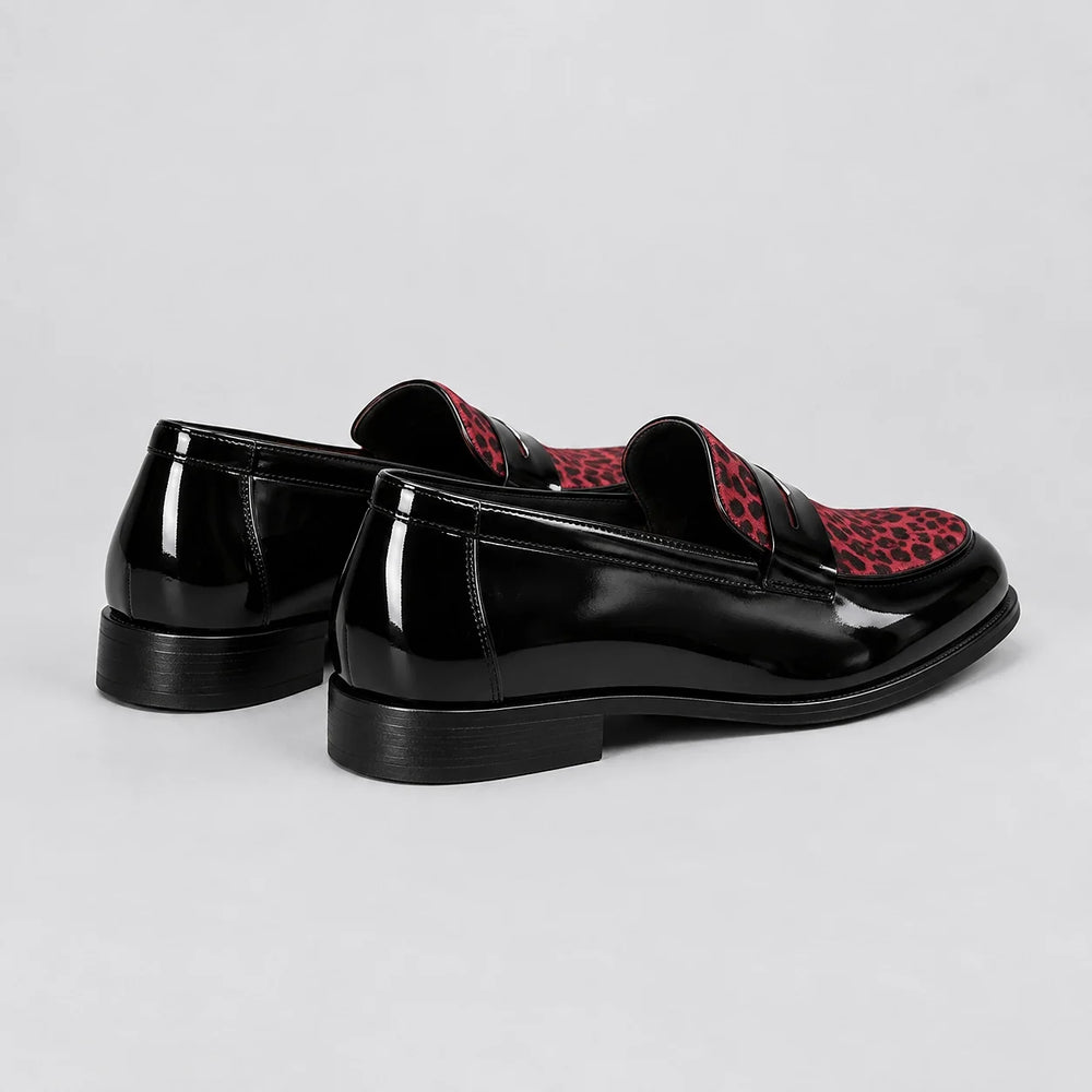 Halvorn Leopard Print Penny Loafers — Burgundy Leopard (mens shoe angle)