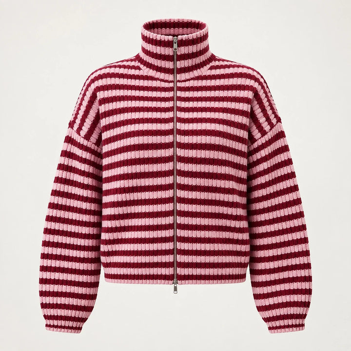 Breval Ribbed Zip Sweater — Burgundy & White Stripe (apparel solo)