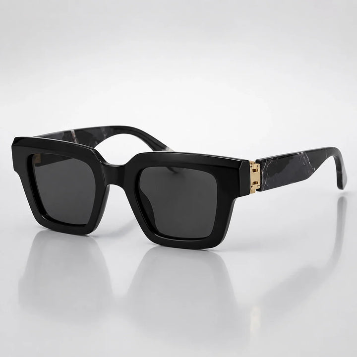 Darven Maleo Sunglasses — C1 Black Frame Wood Grain Legs Gray Piece (sunglasses hero)