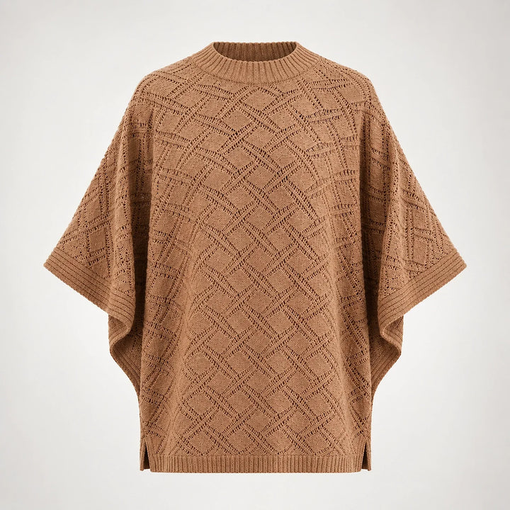 Dalvey Wool Knit Poncho — Camel (apparel solo)