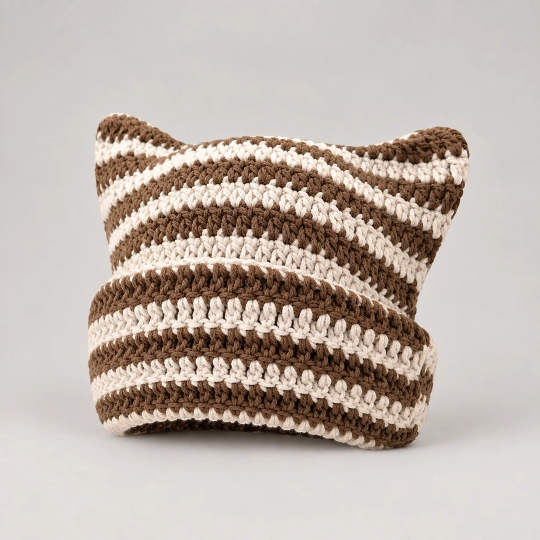Delphi Cat Ear Crochet Beanie — Cd61300 Khaki (headwear solo front)